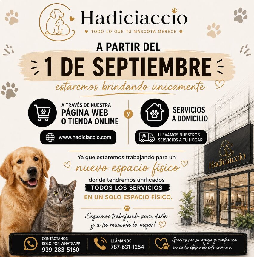 Aviso: a partir del 1 de septiembre, servicio por la página web y a domicilio