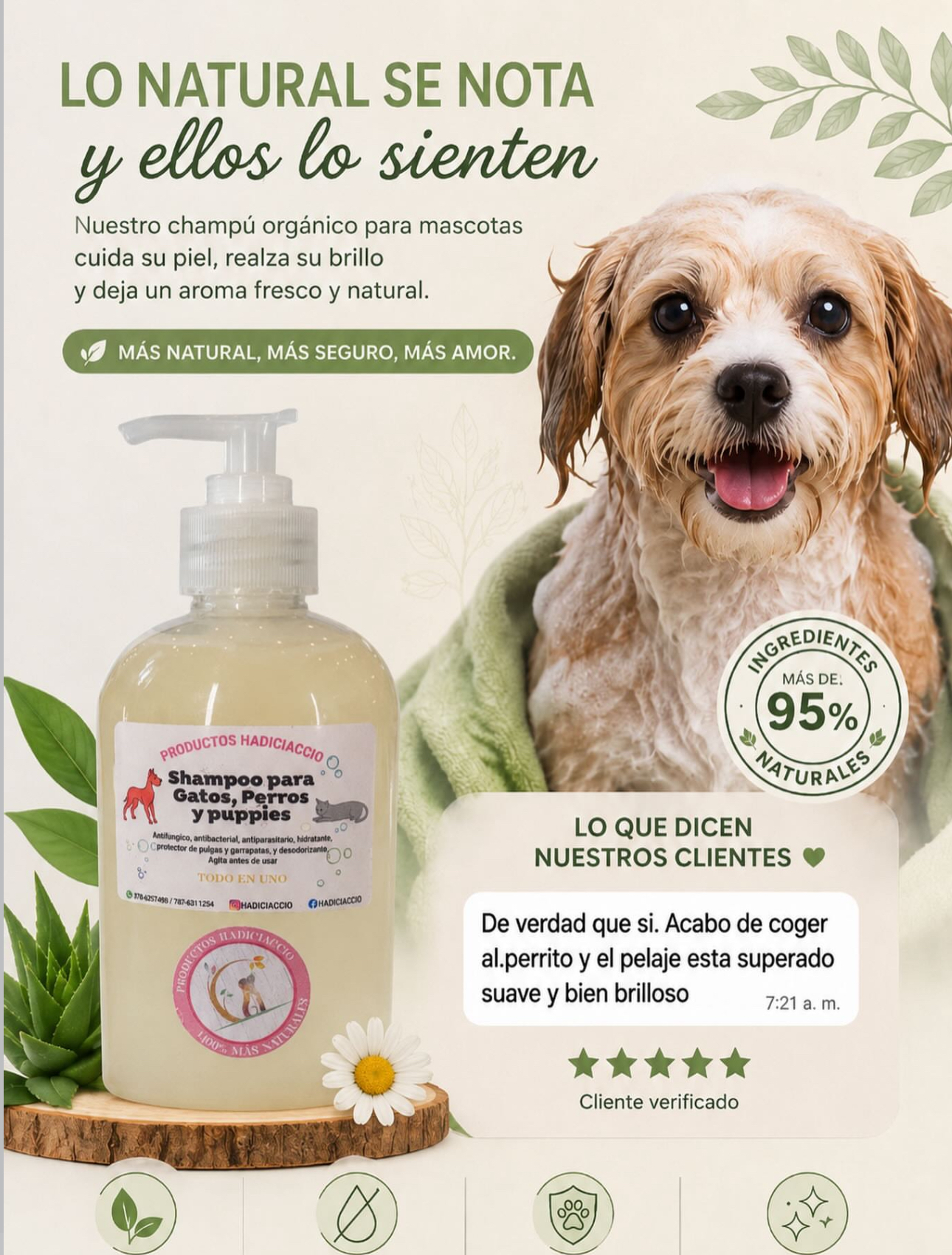 Shampoo orgánico 100% natural Marca HADICIACCIO
